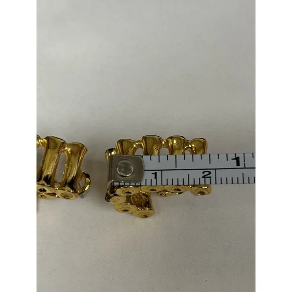 VINTAGE ANNE KLEIN GOLD TONE Pierced Ear Rings W Chain Link Vibe, Marked - Picture 3 of 8